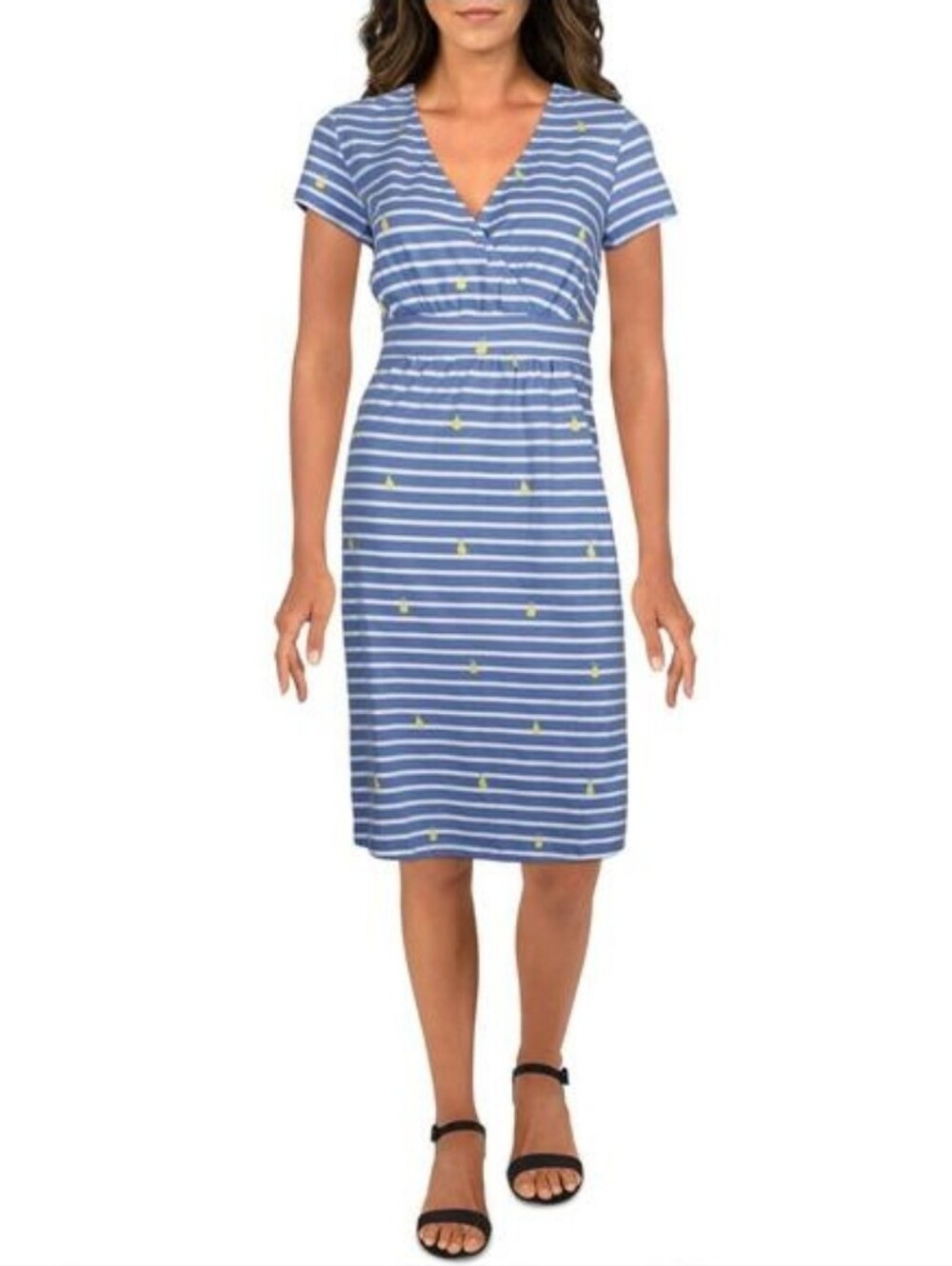 NWT Joules Women's Blue Stripe Pear Print Dress Jude Jersey Faux Wrap US Size 14